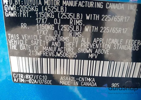 2018 Toyota Rav4 Xle from USA, damaged, VIN 2T3WFREV6JW506205